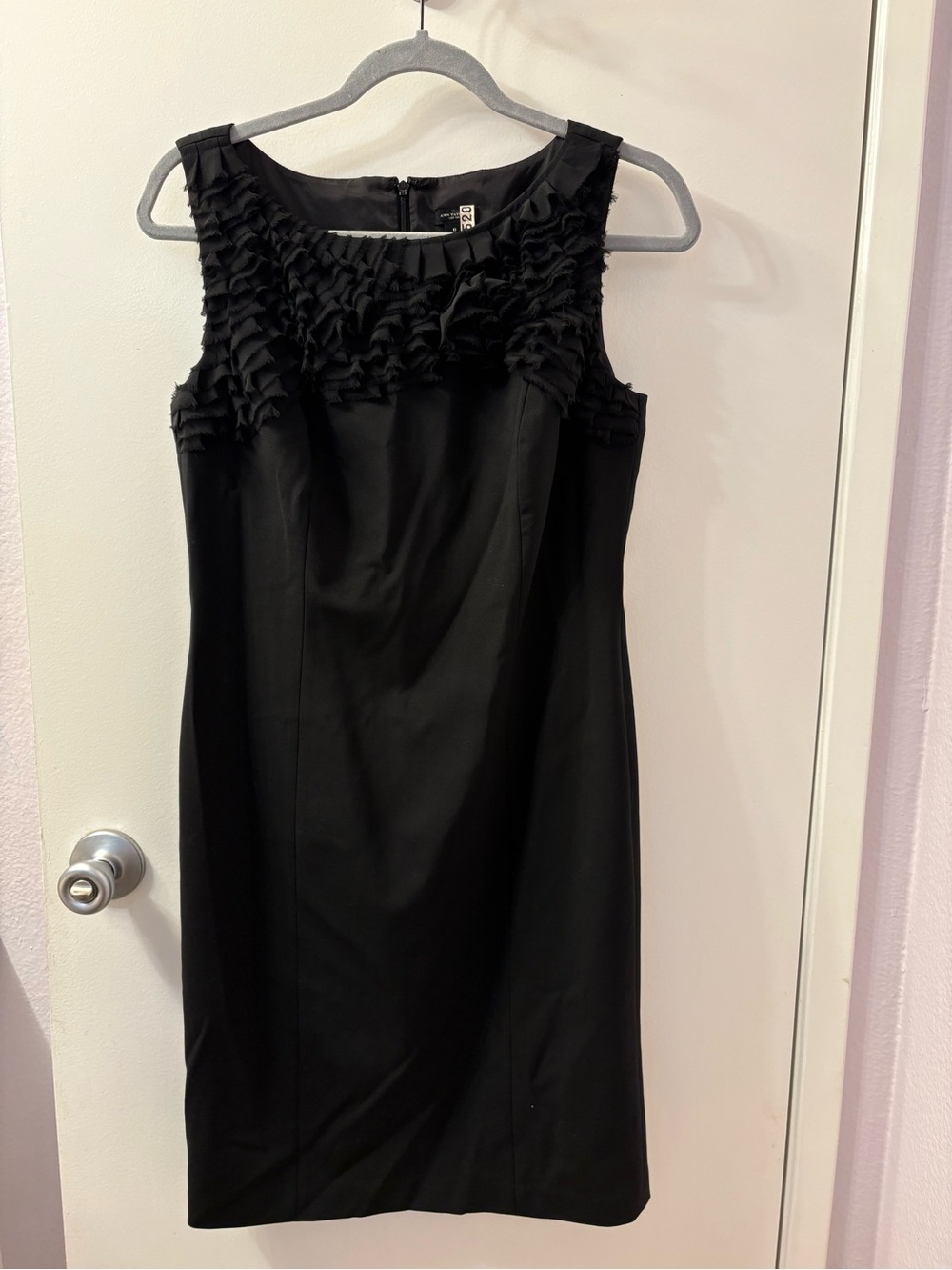 Ann Taylor Black Sleeveless Ruffle-Trim Sheath Dress
